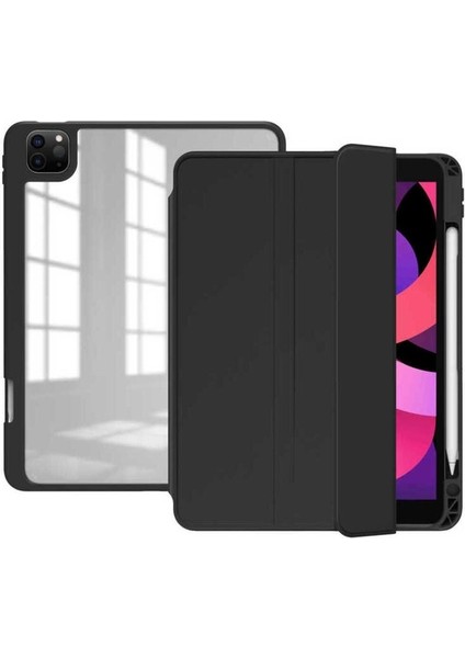 Apple iPad Pro 12.9 2021 (5.nesil) Uyumlu Kılıf Zore Nort Arkası Şeffaf Standlı Kılıf, Siyah