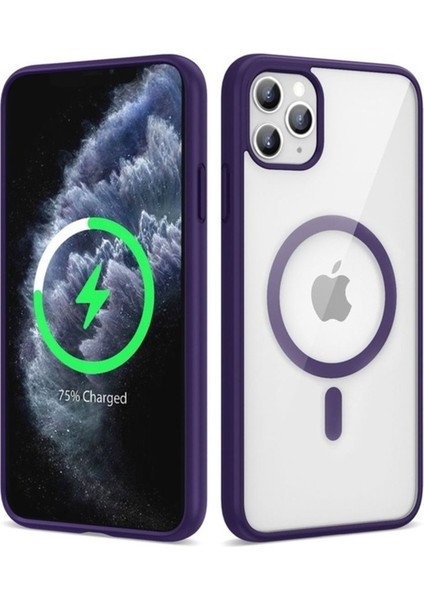 Apple iPhone 11 Pro Uyumlu Kılıf Magsafe Wireless Şarj Özellikli Silikon Zore Ege Kapak, Derin Mor