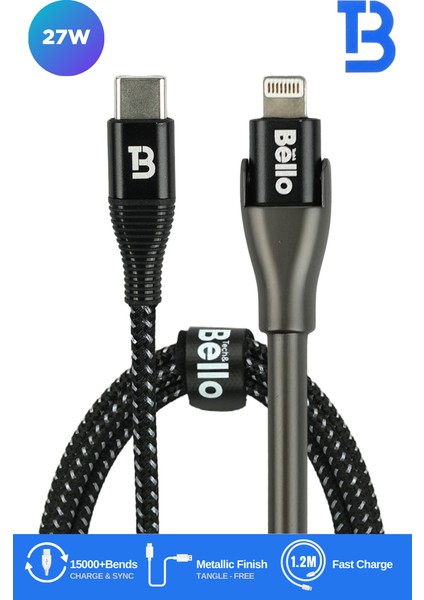 BA-02 Type-C Lightning Standlı Koruyuculu Örgülü Hızlı Şarj Data Kablosu 27W 1.2m