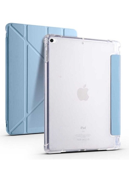 Apple iPad 9.7 2017 (5.nesil) Uyumlu Kılıf Zore Tri Folding Kalem Bölmeli Standlı Kılıf, Mavi