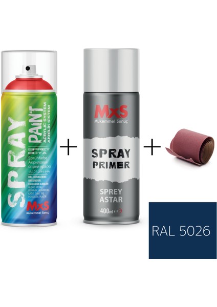 Sprey+Astar Özel Yapım Akrilik Sprey Boya Seti 400 ml (Araba-Metal-Plastik-Ahşap) + Zımpara