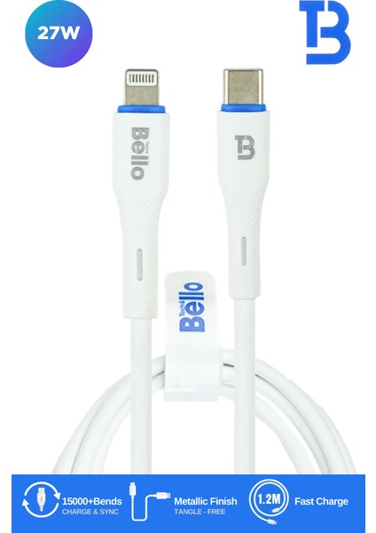 BA-01 Type-C Lightning Beyaz Hızlı Şarj Data Kablosu 27W 1.2m