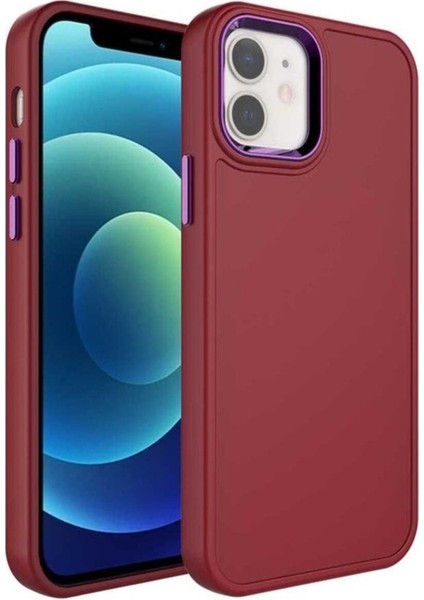 Apple iPhone 11 Uyumlu Kılıf Metal Çerçeve ve Buton Tasarımlı Sert Botox Kapak, Koyu Mor