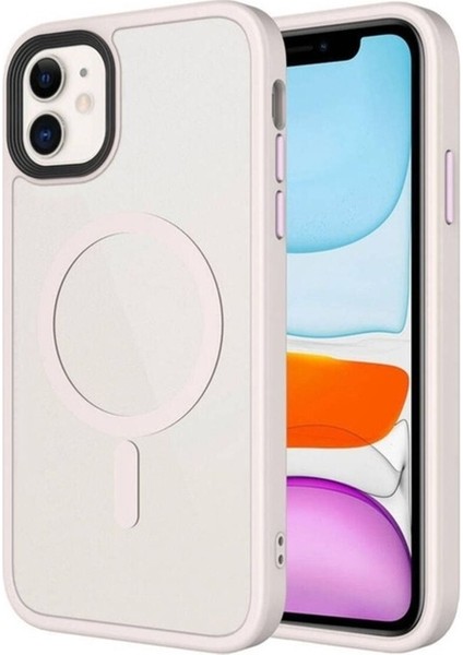 Apple iPhone 11 Uyumlu Kılıf Mat Arka Yüzey Wireless Şarj Özellikli Flet Magsafe Kapak, Pembe