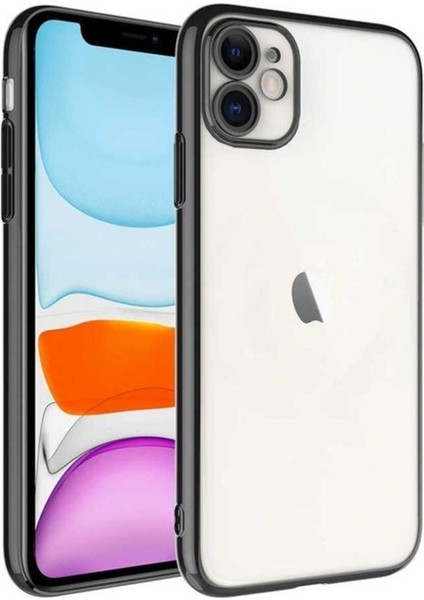 Apple iPhone 11 Uyumlu Kılıf Sert Pc Renkli Çerçeveli Riksos Kapak, Siyah