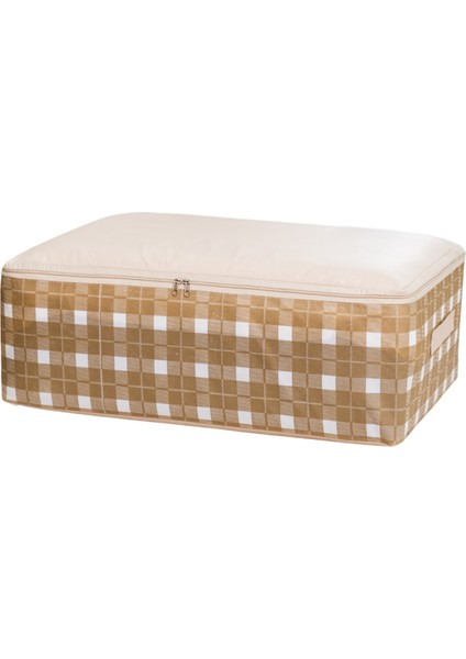 Büyük Boy Kare Desenli Ekose Bej Baza Altı Düzenleyici Yastık Yorgan Kıyafet Hurcu 60X40X20 cm fiyatları