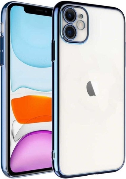 Apple iPhone 11 Uyumlu Kılıf Sert Pc Renkli Çerçeveli Riksos Kapak, Mavi