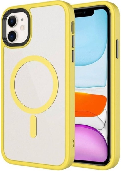 Apple iPhone 11 Uyumlu Kılıf Mat Arka Yüzey Wireless Şarj Özellikli Flet Magsafe Kapak, Sarı