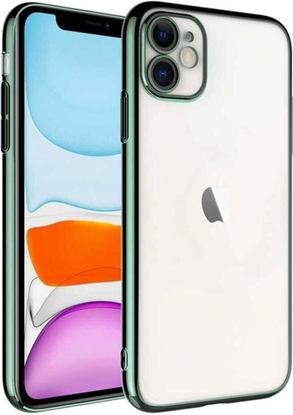 Apple iPhone 11 Uyumlu Kılıf Sert Pc Renkli Çerçeveli Riksos Kapak, Yeşil