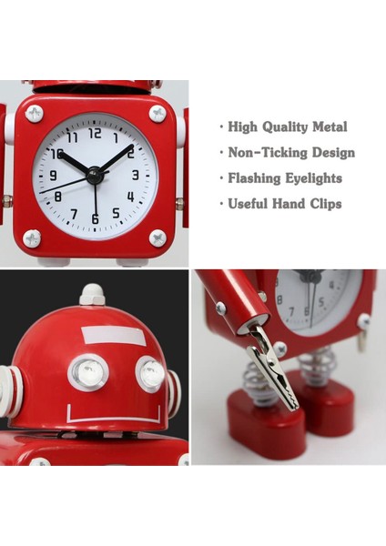 Beyaz Çocuk Doğum Günü Hediyesi Tik Tak Etmeyen Sessiz Paslanmaz Metal Masaüstü Robert Çalar Saat Yanıp Sönen Göz Işıkları El Klipsleri Yatak Odası Için (Yurt Dışından) modelleri