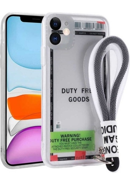 Apple iPhone 11 Uyumlu Kılıf Desenli El Askılı Ipli Astana Silikon Kapak, Duty Free