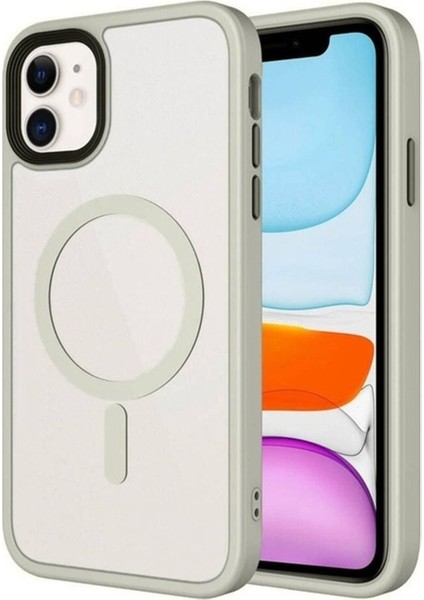 Apple iPhone 11 Uyumlu Kılıf Mat Arka Yüzey Wireless Şarj Özellikli Flet Magsafe Kapak, Titanyum