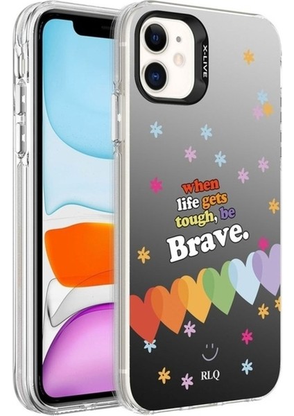 Apple iPhone 11 Uyumlu Kılıf Desenli Silver Sert Kapak, Kalp