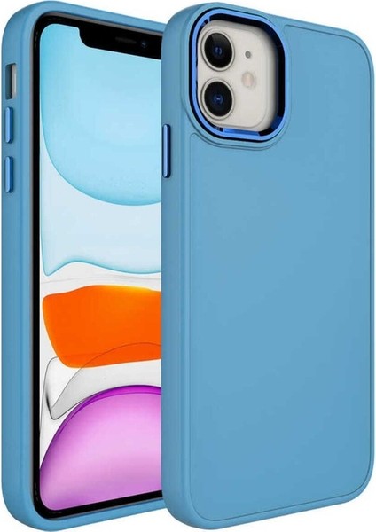 Apple iPhone 11 Uyumlu Kılıf Metal Çerçeve ve Buton Tasarımlı Silikon Luna Kapak, Baby Blue