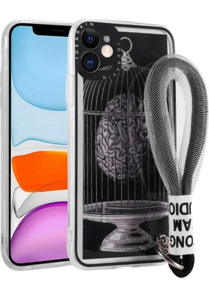 Apple iPhone 11 Uyumlu Kılıf Desenli El Askılı Ipli Astana Silikon Kapak, Kafes