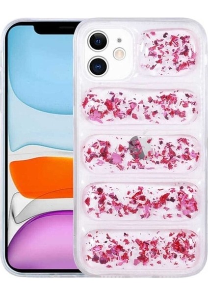 Apple iPhone 11 Uyumlu Kılıf Kamera Korumalı Simli Airbag'li Dalga Kapak, Koyu Pembe