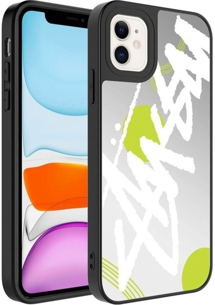 Apple iPhone 11 Uyumlu Kılıf Aynalı Desenli Kamera Korumalı Parlak Mirror Kapak, Yazı