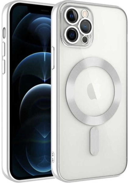 Apple iPhone 12 Pro Max Uyumlu Kılıf Kamera Korumalı Magsafe Wireless Şarj Özellikli Zore Demre Kapak, Gümüş