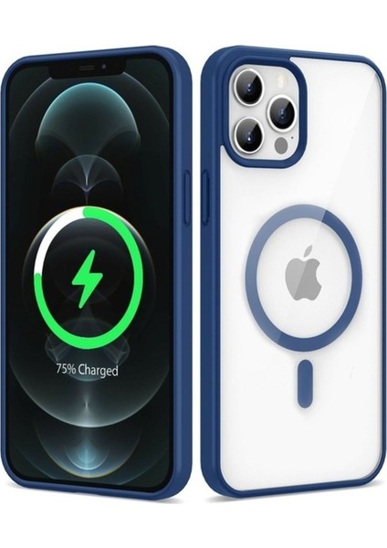 Apple iPhone 12 Pro Max Uyumlu Kılıf Magsafe Wireless Şarj Özellikli Silikon Zore Ege Kapak, Mavi