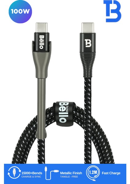 BA-02 Type-C Type-C Standlı Koruyuculu Örgülü Hızlı Şarj Data Kablosu 100W 1.2m