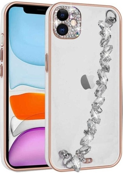 Apple iPhone 11 Uyumlu Kılıf Taş Süslemeli Kamera Korumalı El Tutamaçlı Zore Blazer Kapak, Beyaz