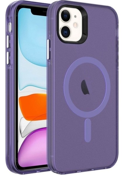 Apple iPhone 11 Uyumlu Kılıf Zore Magsafe Şarj Özellikli Buzlu Transparan C-Pro Sert Kapak, Derin Mor