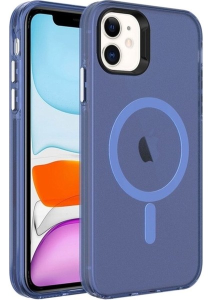 Apple iPhone 11 Uyumlu Kılıf Zore Magsafe Şarj Özellikli Buzlu Transparan C-Pro Sert Kapak, Lacivert