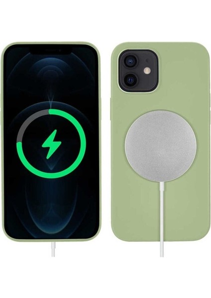 Apple iPhone 12 Mini Uyumlu Kılıf Zore Silksafe Wireless Kapak, Açık Yeşil