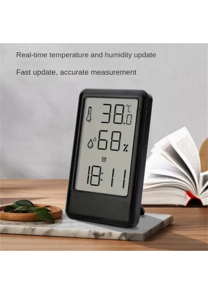 Ingilizce Siyah Adsorbe Edilebilir Termometre Numarası Higrometre Yüksek Hassasiyet Mini Akıllı Narin Asılabilir Veya Durdurulabilir Rahat Çalar Saat (Yurt Dışından)