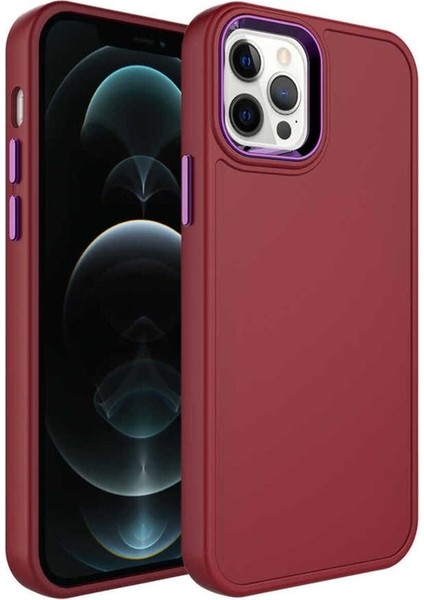 Apple iPhone 12 Pro Max Uyumlu Kılıf Metal Çerçeve ve Buton Tasarımlı Sert Zore Botox Kapak, Koyu Mor