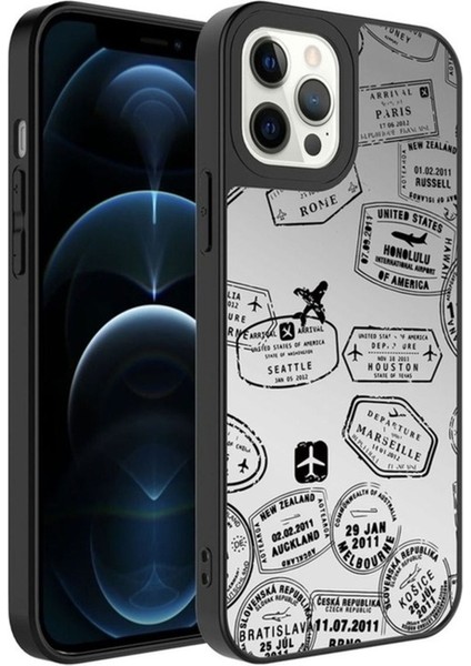 Apple iPhone 12 Pro Max Uyumlu Kılıf Aynalı Desenli Kamera Korumalı Parlak Zore Mirror Kapak, Seyahat