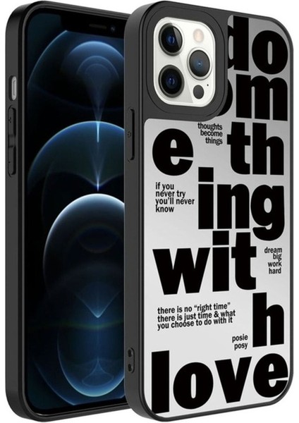 Apple iPhone 12 Pro Max Uyumlu Kılıf Aynalı Desenli Kamera Korumalı Parlak Zore Mirror Kapak, Love