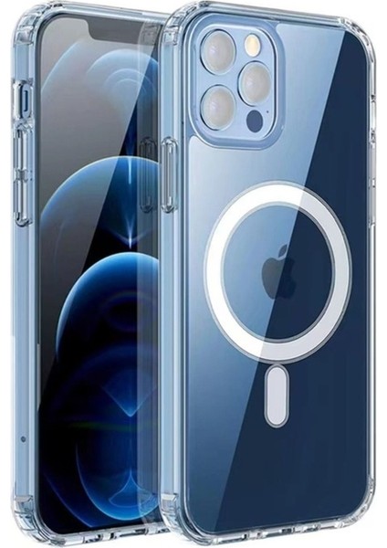 Apple iPhone 12 Pro Max Uyumlu Kılıf Magsafe Şarj Özellikli Şeffaf Sert Pc Zore Embos Kapak