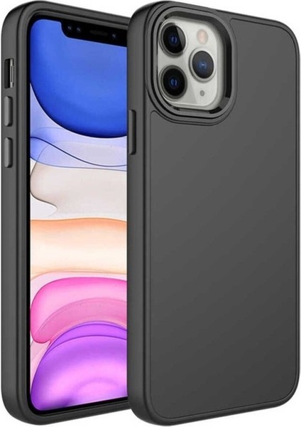 Apple iPhone 12 Pro Max Uyumlu Kılıf Metal Çerçeve ve Buton Tasarımlı Silikon Zore Luna Kapak, Siyah