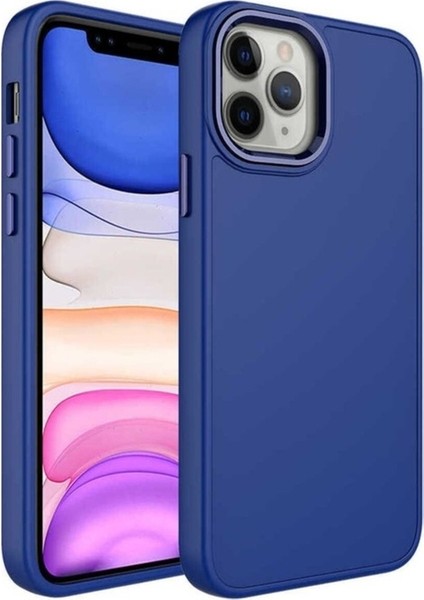 Apple iPhone 12 Pro Max Uyumlu Kılıf Metal Çerçeve ve Buton Tasarımlı Silikon Zore Luna Kapak, Lacivert