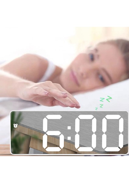 A-Beyaz LED Aynalı Çalar Saat Dijital Ses Kontrolü Erteleme Zaman Sıcaklık Göstergesi Gece Modu Reloj Despertador USB Ev Dekorasyonu (Yurt Dışından) fiyatları