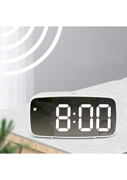 A-Beyaz LED Aynalı Çalar Saat Dijital Ses Kontrolü Erteleme Zaman Sıcaklık Göstergesi Gece Modu Reloj Despertador USB Ev Dekorasyonu (Yurt Dışından) modelleri