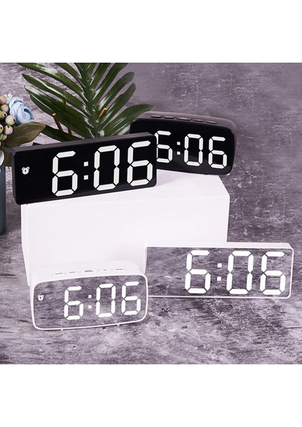 A-Beyaz LED Aynalı Çalar Saat Dijital Ses Kontrolü Erteleme Zaman Sıcaklık Göstergesi Gece Modu Reloj Despertador USB Ev Dekorasyonu (Yurt Dışından) fırsatları