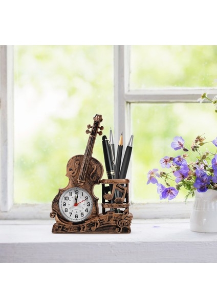 SILVER22X15CM Masa Keman Heykeli Saat Süs Çocuk Alarmı Vintage Kalem Tutucu Plastik Kitaplık Raf Parmak Bandı Masa Üstü Öğrenci (Yurt Dışından) indirimleri