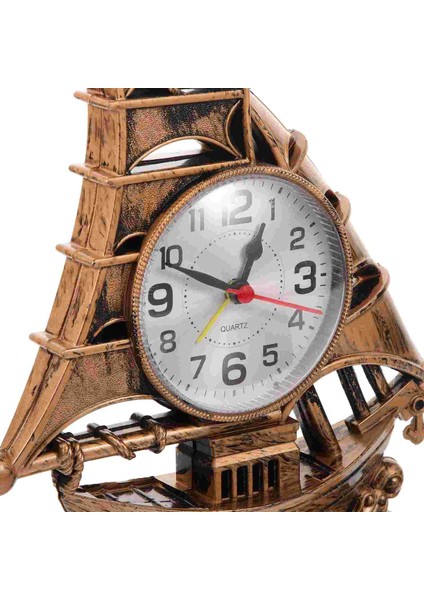 Altın Saat Alarmı Yelkenli Masa Eski Masa Retro Modeli Süs Saatleri Denizcilik Figürü Tekne Başucu Sessiz Dekorasyon Masaüstü Duvar (Yurt Dışından)