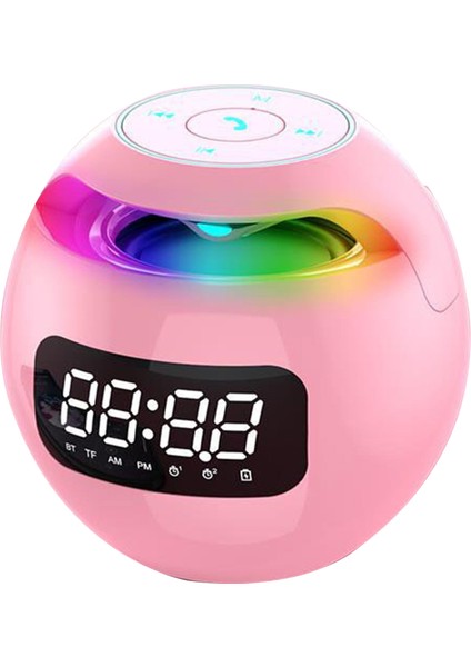 Pembe Küresel Masa Çalar Saati 2000MAH LED Ekran Dijital Saat Bluetooth Uyumlu 5.0 Hoparlör Tf Kart Fm Radyo Doğum Günü Partisi Için (Yurt Dışından)