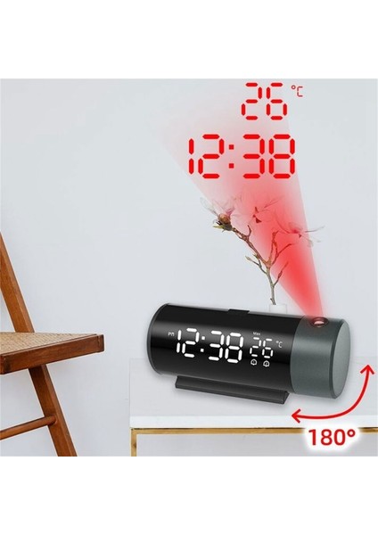 Çift Alarmlı ve Sıcaklık Izlemeli LED Ekran Projeksiyon Çalar Saat -9~+39C Sıcaklık Algılama Aralıkları (Yurt Dışından)