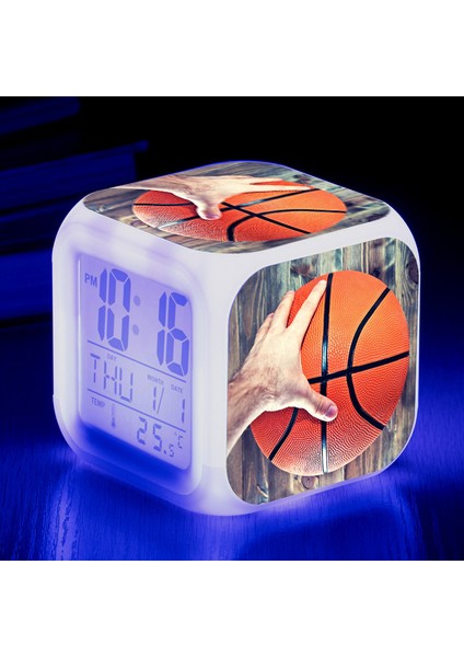 Gri Basketbol Yıldızı Posteri Çalar Saat 7 Renk Değişen Küp Dokunmatik Algılama Uyandırma Zamanlayıcısı Ev Dekor Küçük Gece Lambası Masa Alarmı (Yurt Dışından)