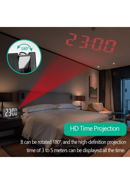 Hiçbir Projeksiyon-B3 LED Dijital Çalar Saat Projeksiyon Sıcaklık ve Nem Ayna Saat Çok Fonksiyonlu Başucu Zaman Göstergesi (Yurt Dışından)