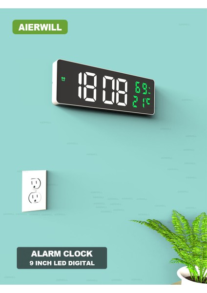 Yeşil Aierwill N56 Dijital Duvar Saati 9 Inç Büyük Masa Çalar Saat 12/24 H Tarih Hafta Sıcaklık Saati LED Ekran Saatleri (Yurt Dışından) fiyatları