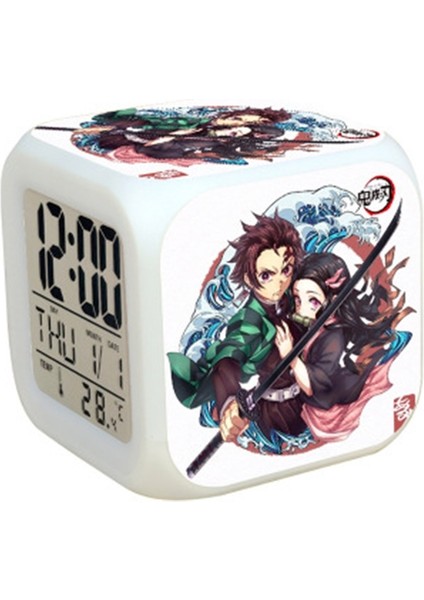 NZ009 Anime Oyuncaklar LED Dokunmatik Çok Fonksiyonlu Karikatür Çalar Saat Yedi Renkli Gece Izle LED Saat Hayranları Çocuk Çocuk Hediye (Yurt Dışından)
