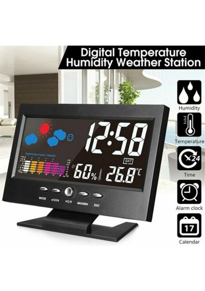 Siyah 5-In-1 LED Dijital Çalar Saat Takvim Hava Durumu Göstergesi Termometre Nem Monitörü Erteleme Fonksiyonlu (Yurt Dışından)