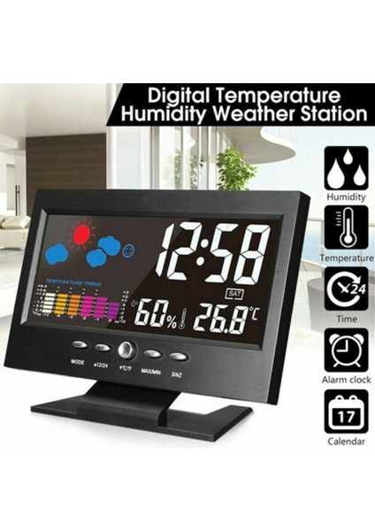 Siyah 5-In-1 LED Dijital Çalar Saat Takvim Hava Durumu Göstergesi Termometre Nem Monitörü Erteleme Fonksiyonlu (Yurt Dışından) fiyatları