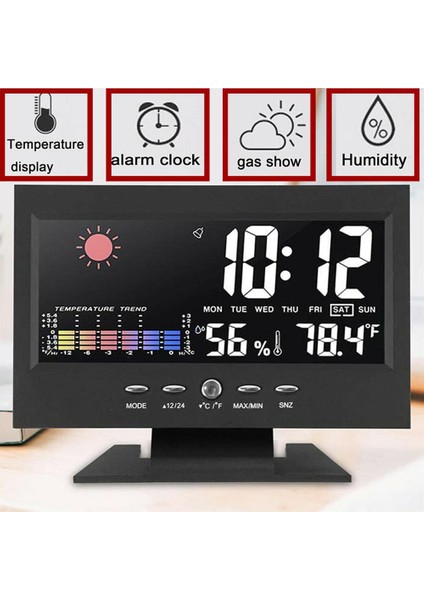 Siyah 5-In-1 LED Dijital Çalar Saat Takvim Hava Durumu Göstergesi Termometre Nem Monitörü Erteleme Fonksiyonlu (Yurt Dışından) modelleri