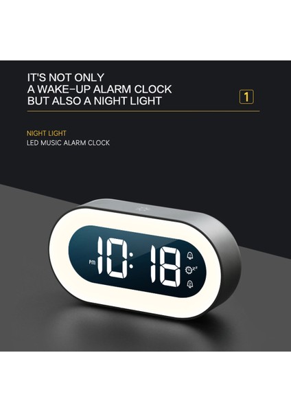 Siyah Müzik LED Dijital Alarmlı Saat Saat Ses Kontrolü Gece Lambası Tasarım Masaüstü Saatleri Ev Masa Dekorasyonu Dahili 1200 Mah Pil (Yurt Dışından)